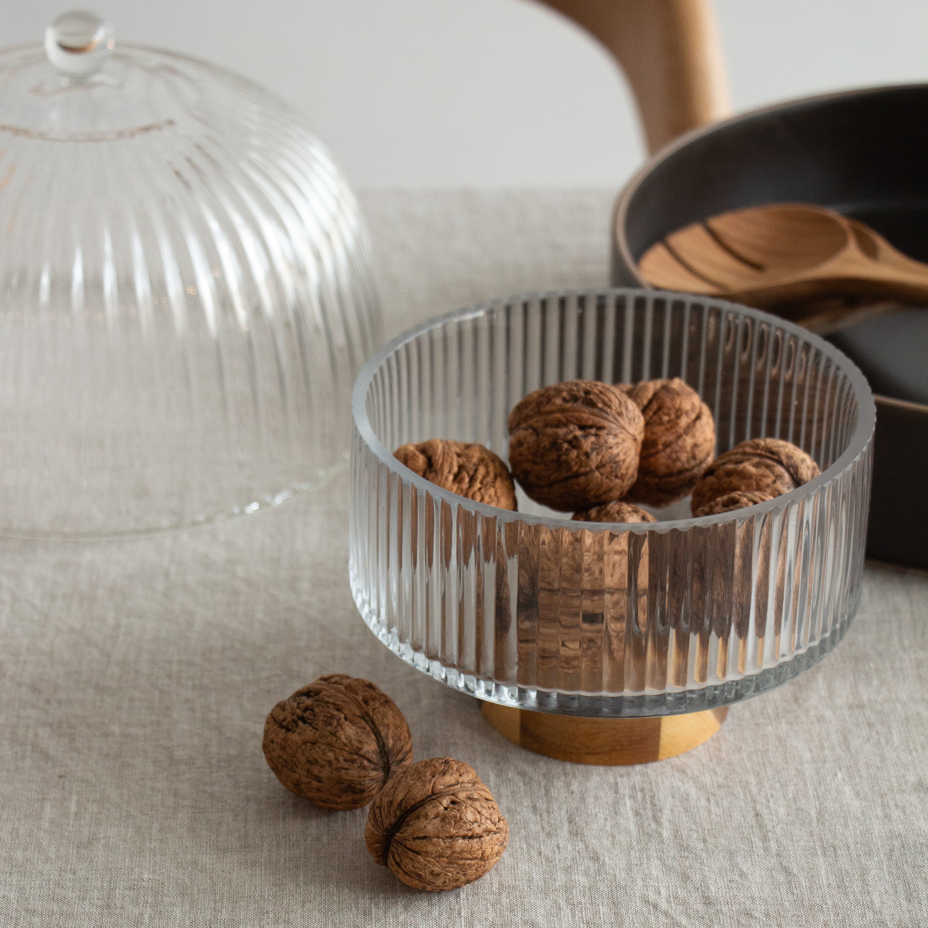 Bossi Glass Wood Footed Bowl