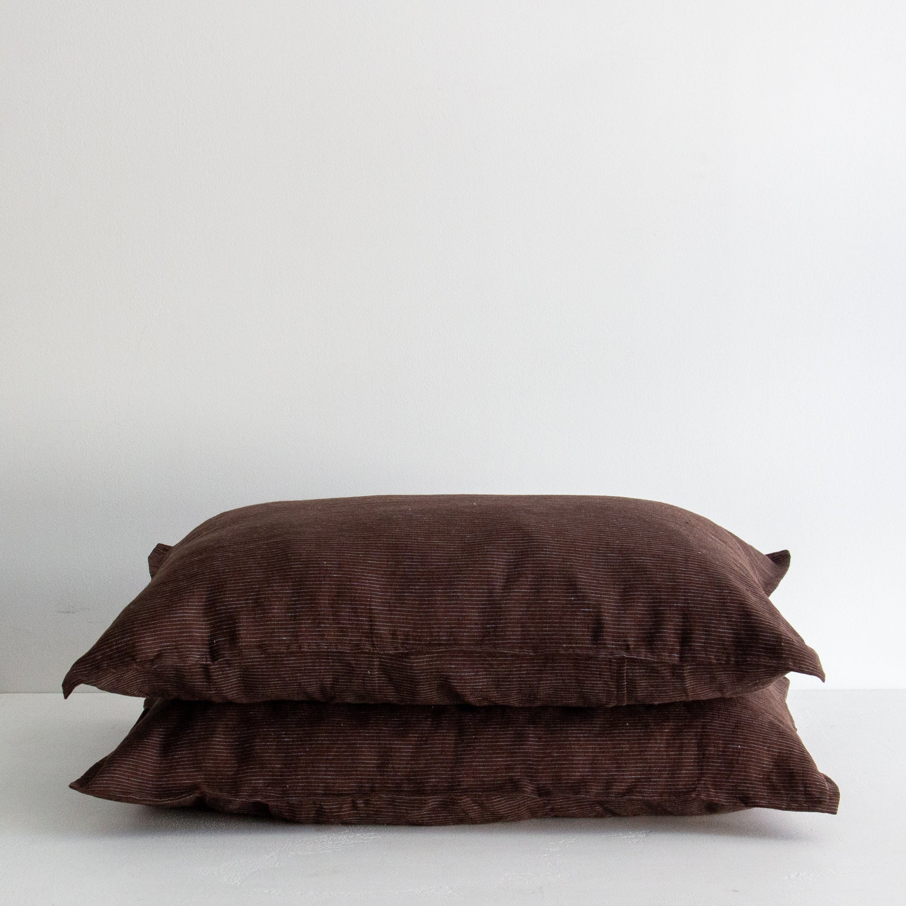 Linen Pillowcases - Chocolate/Blue Stripe