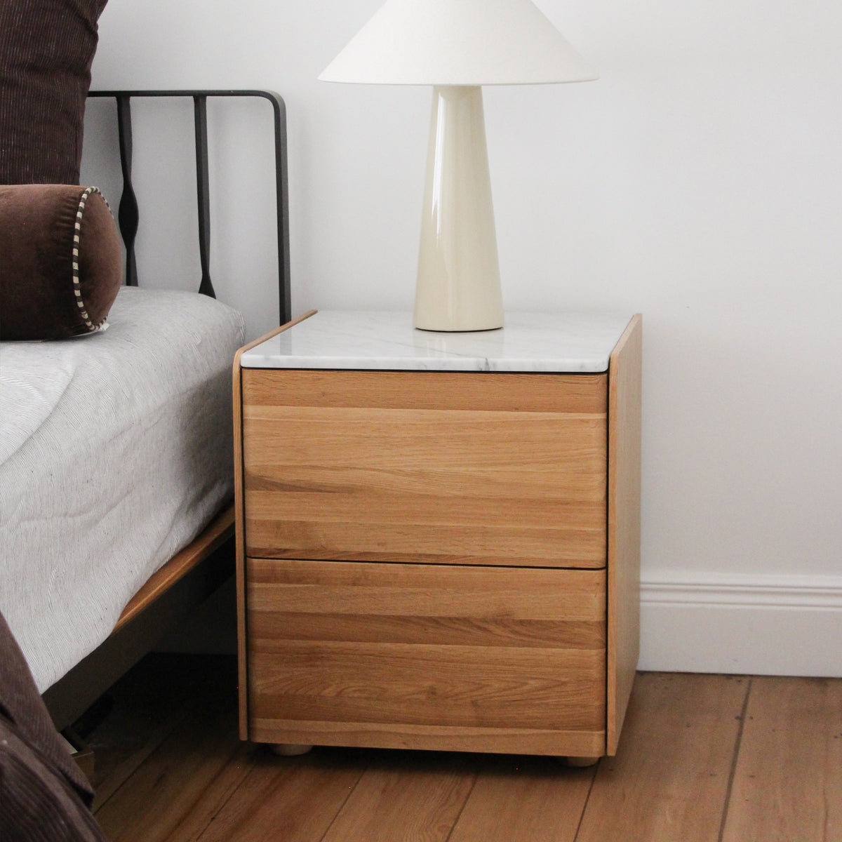 Carter Oak Bedside Table - Marble top