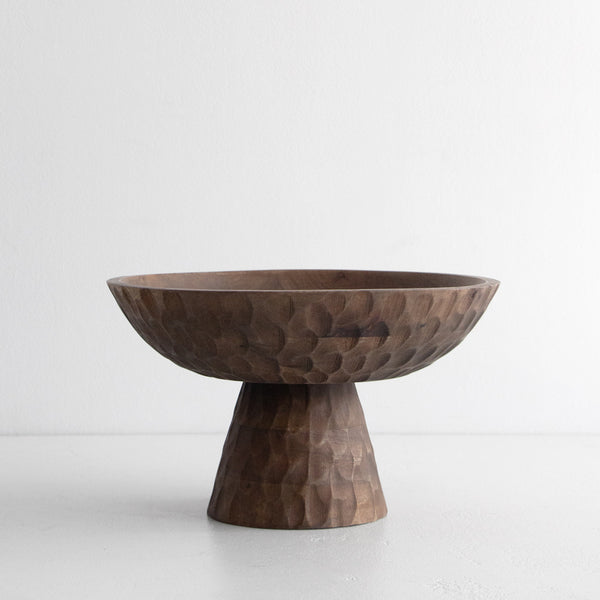 Carved Walnut Pedestal Bowl