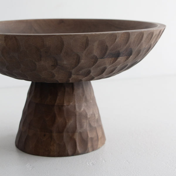 Carved Walnut Pedestal Bowl