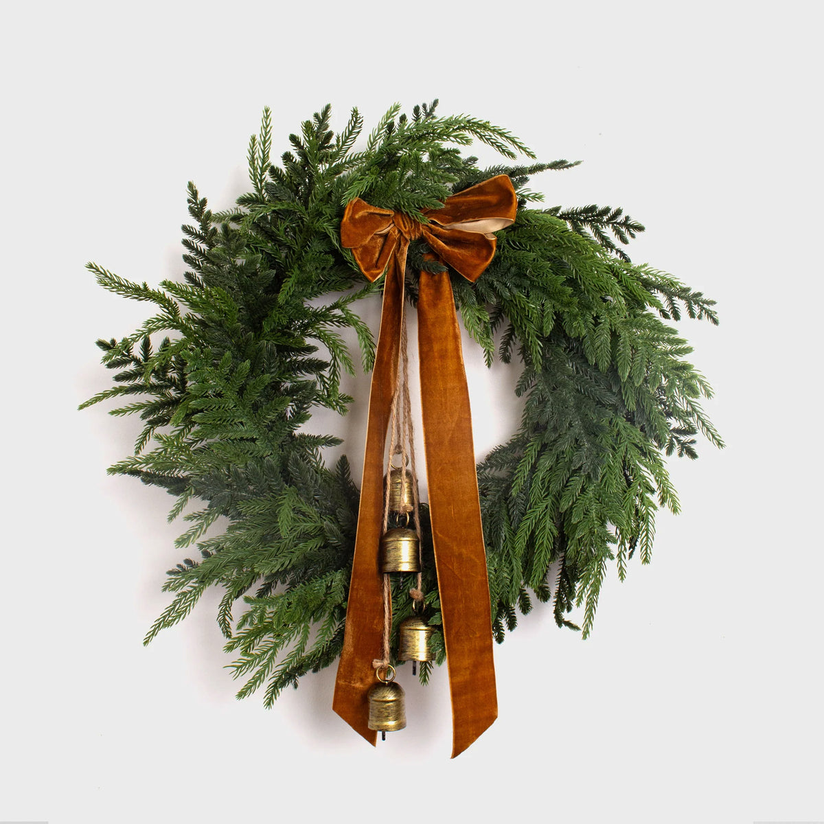 Cedar Bells and Bow Wreath - Tobacco