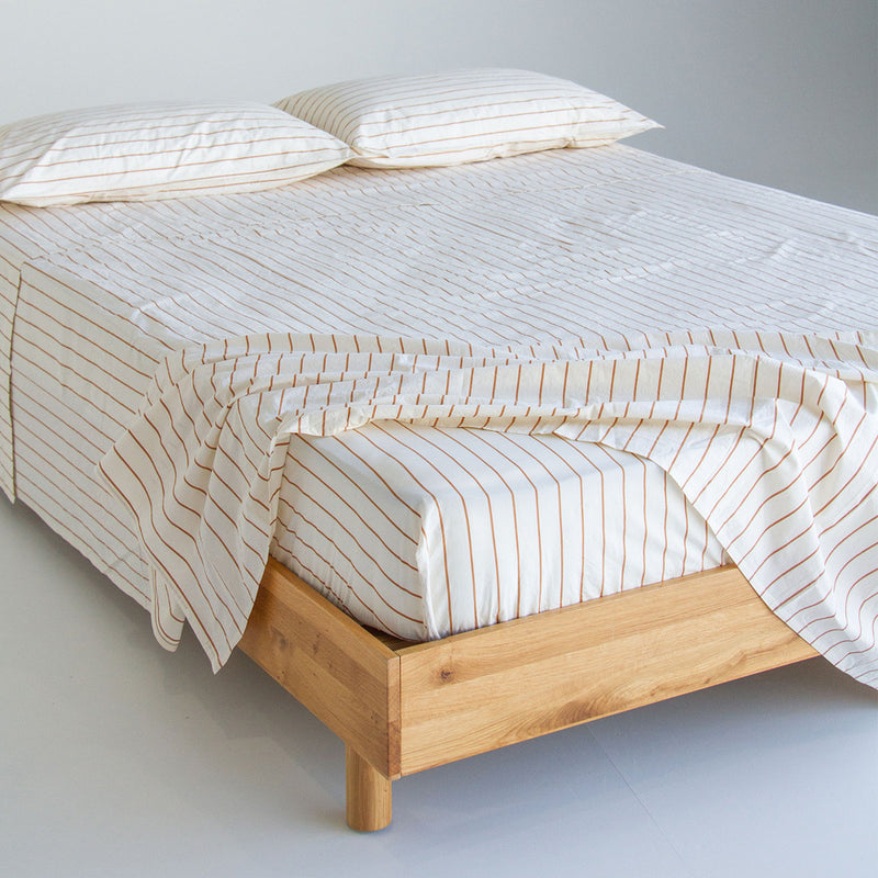 Stonewash Cotton Fitted Sheet - Cedar Stripe