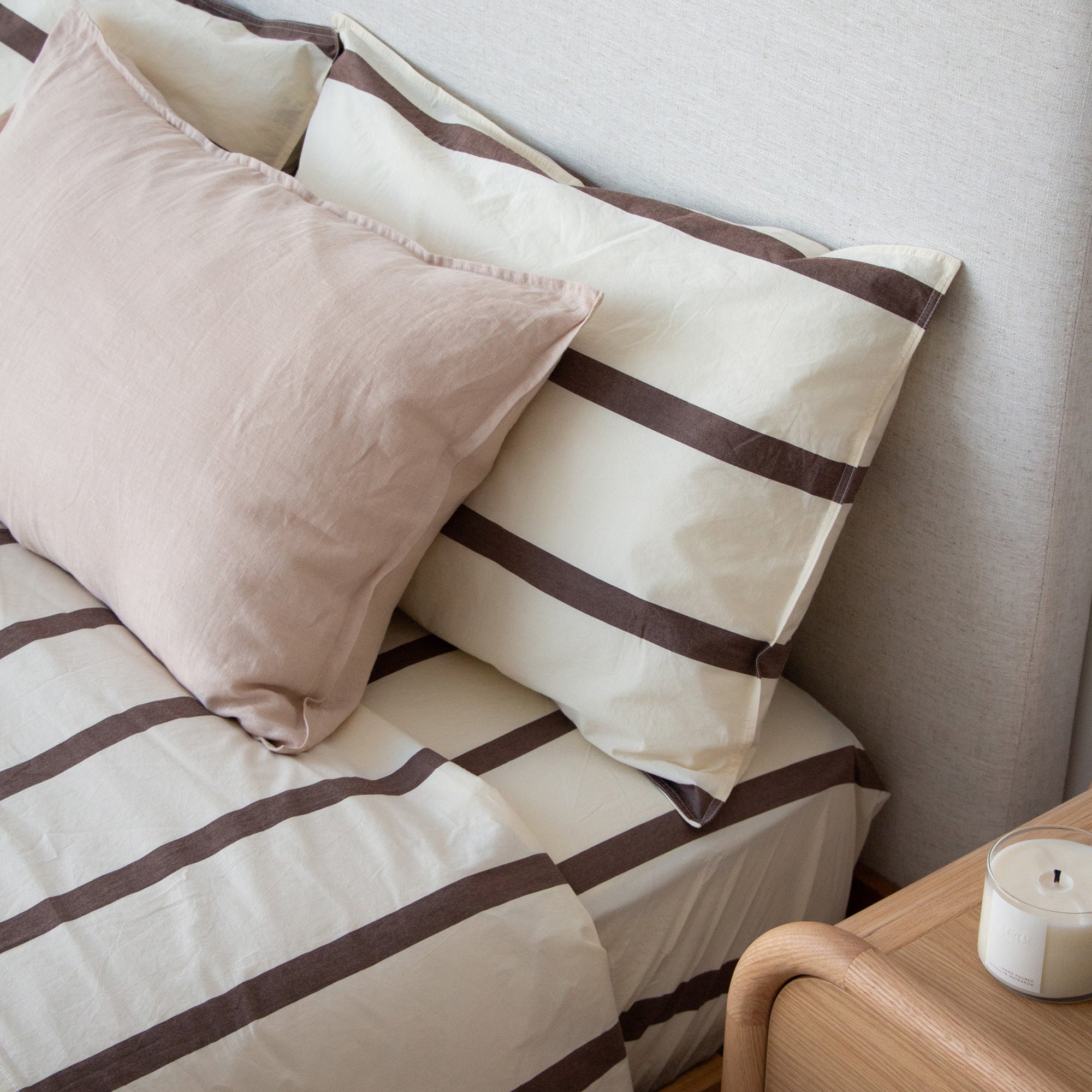 Stonewash Cotton Fitted Sheet - Cocoa Stripe