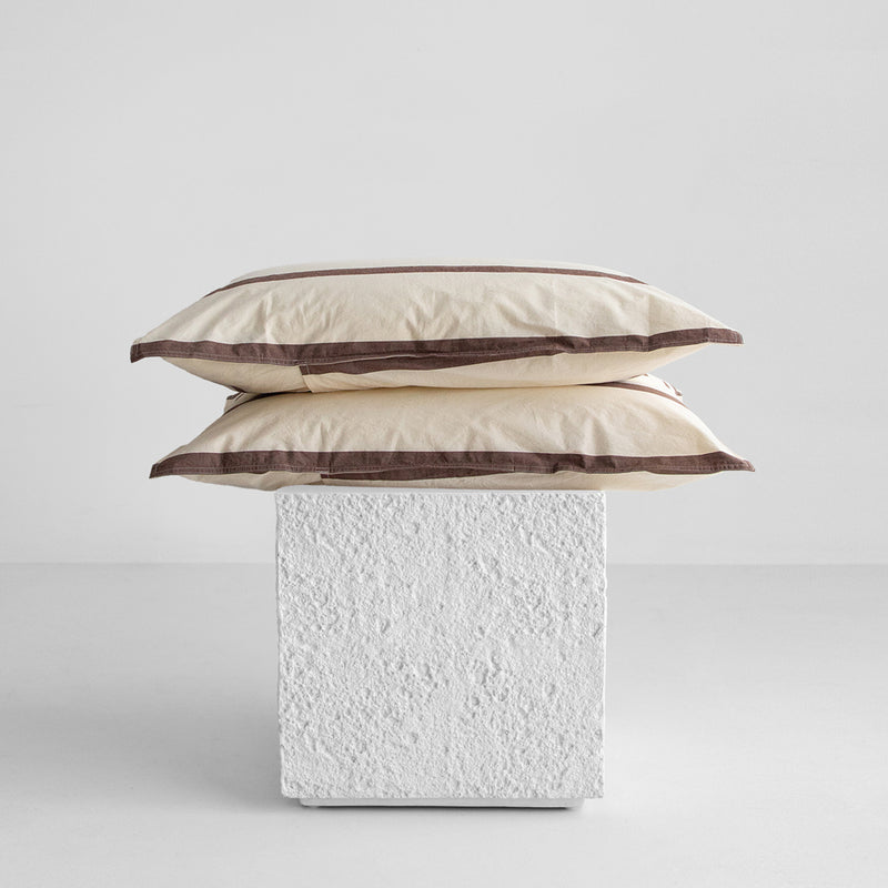 Stonewash Cotton Pillowcases - Cocoa Stripe