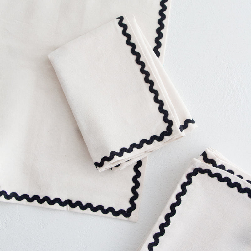 Cotton Napkins - Ivory/Black
