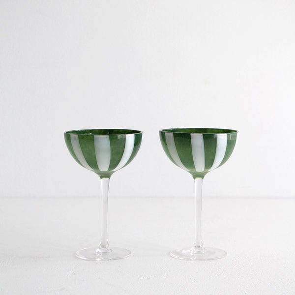 Coupe Glass Pair - Green/Ivory