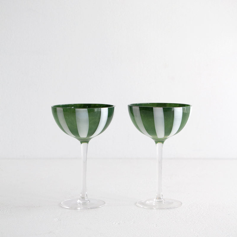 Coupe Glass Pair - Green/Ivory