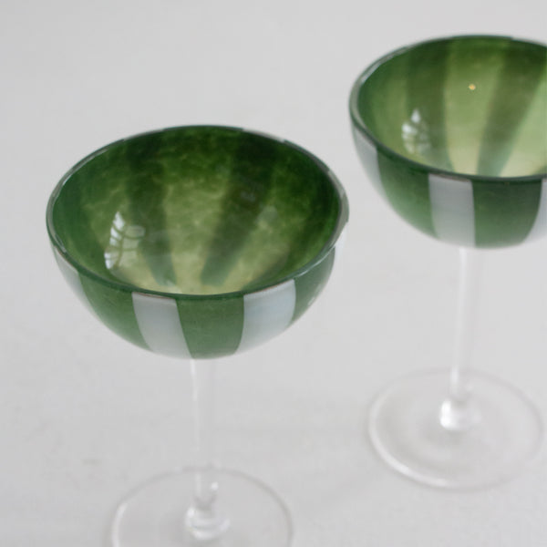 Coupe Glass Pair - Green/Ivory