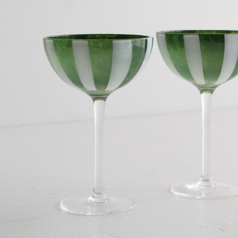 Coupe Glass Pair - Green/Ivory