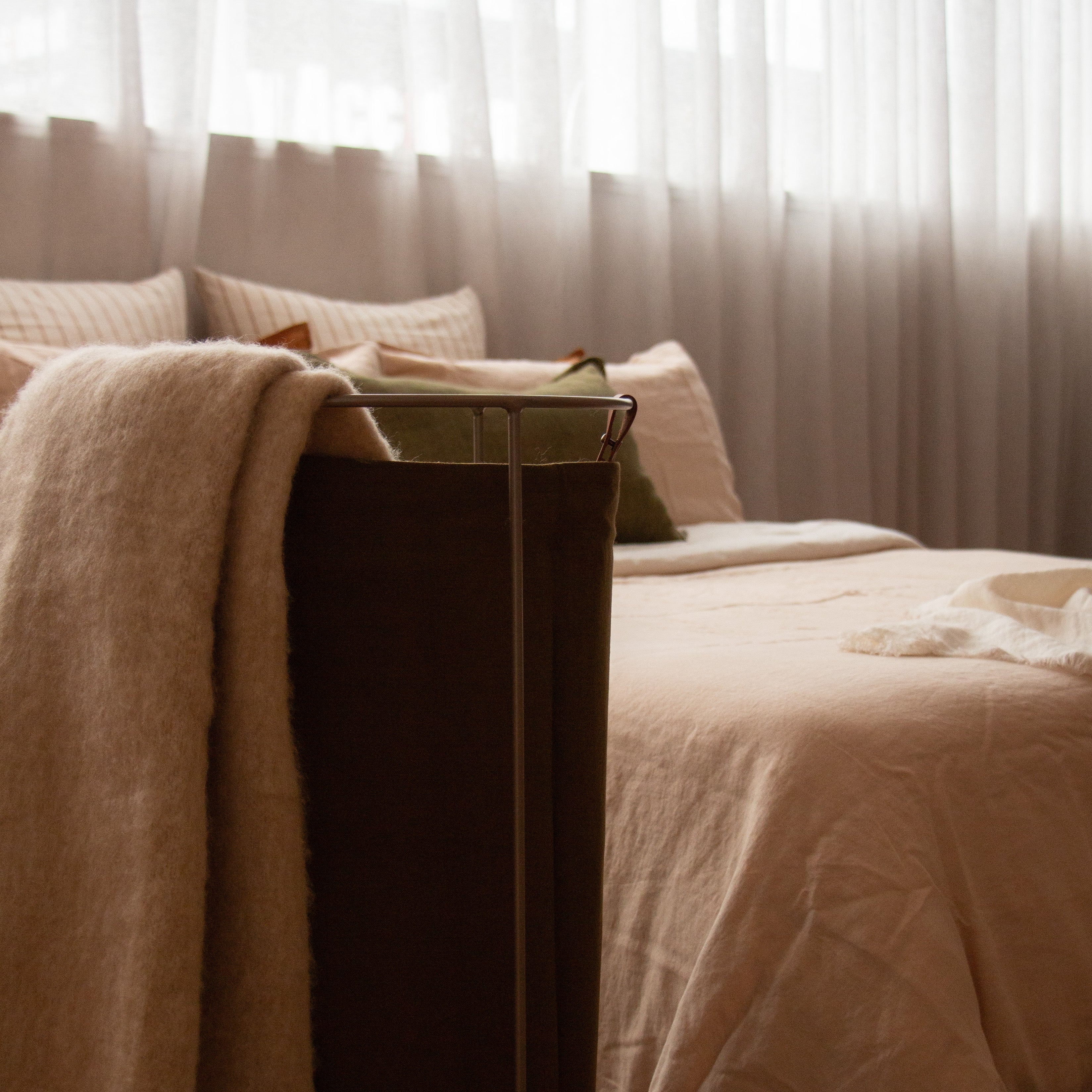 Light Khaki Linen Laundry Basket- Champagne Frame