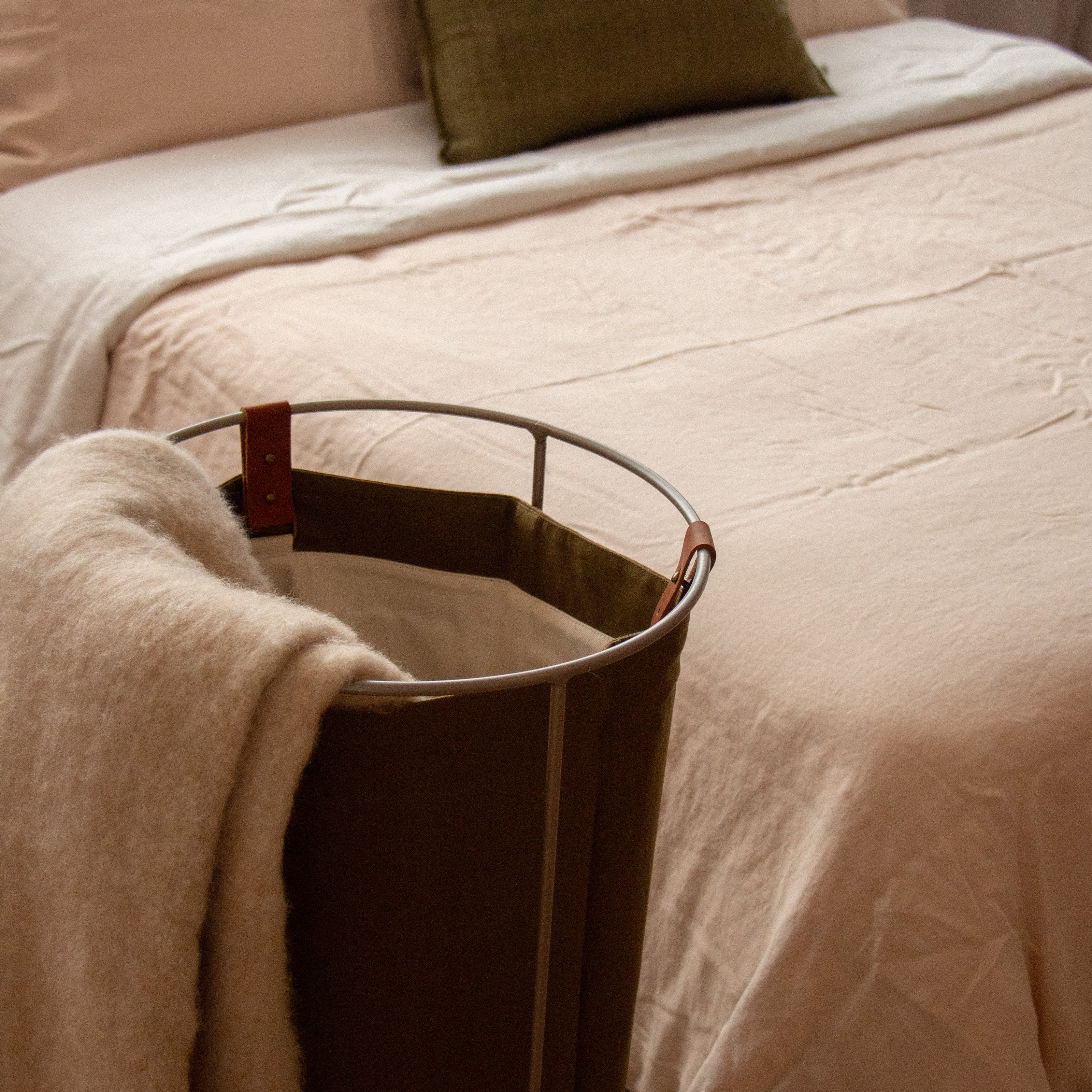 Light Khaki Linen Laundry Basket- Champagne Frame