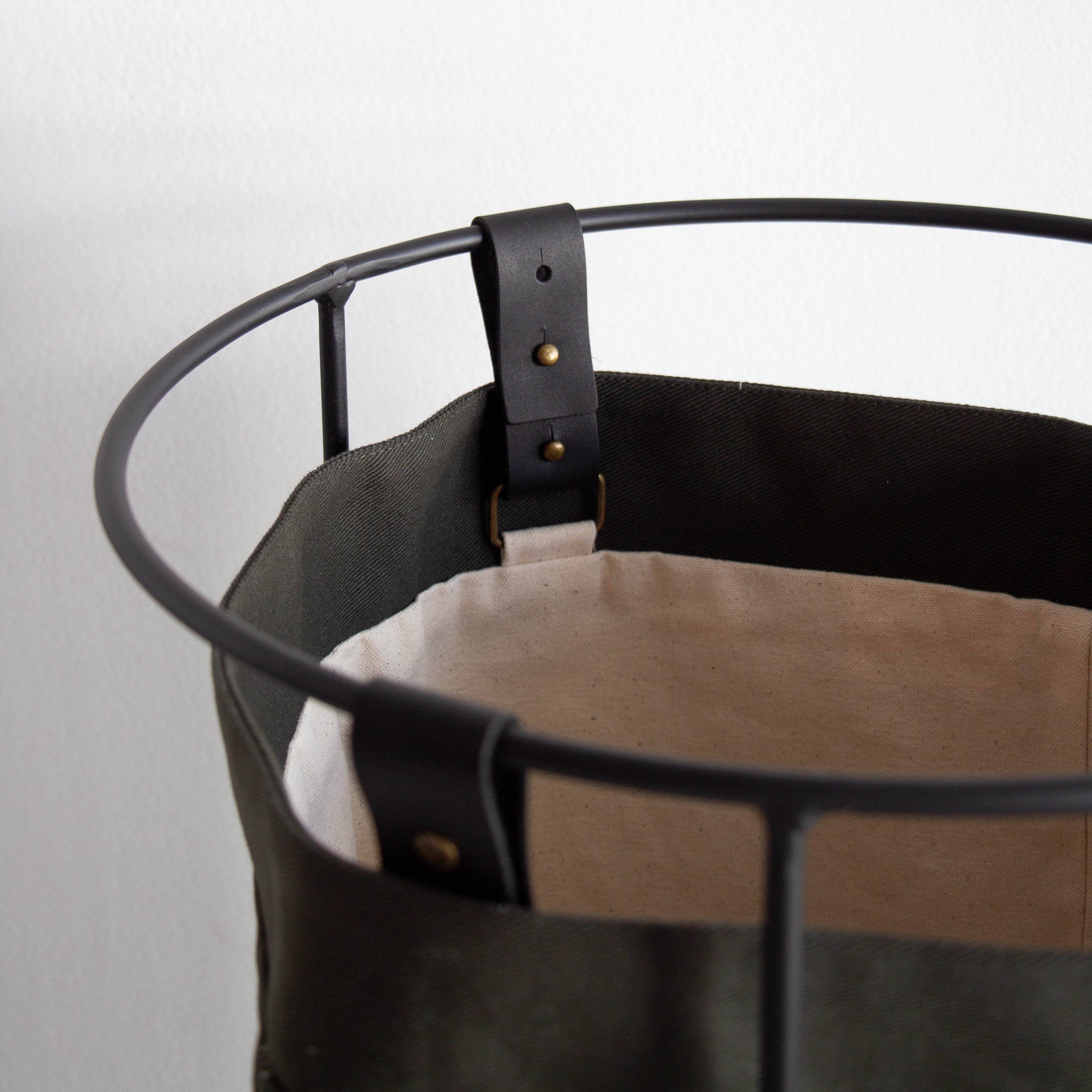 Dark Olive Linen Laundry Basket - Black Frame