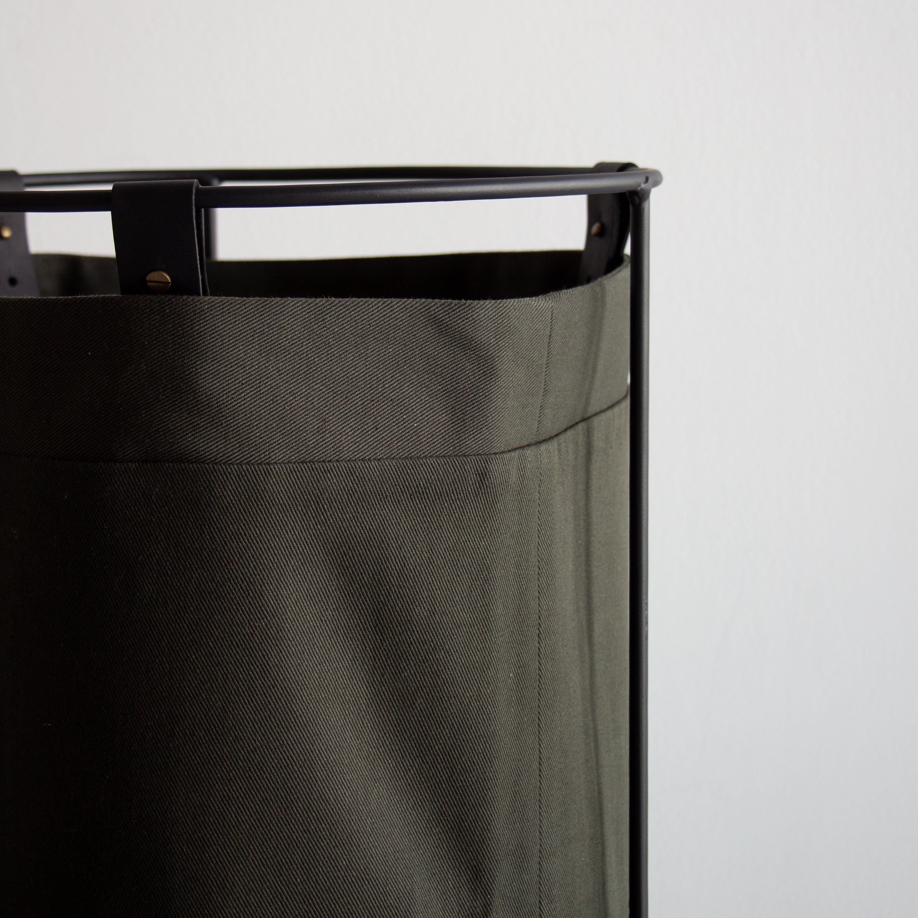 Dark Olive Linen Laundry Basket - Black Frame