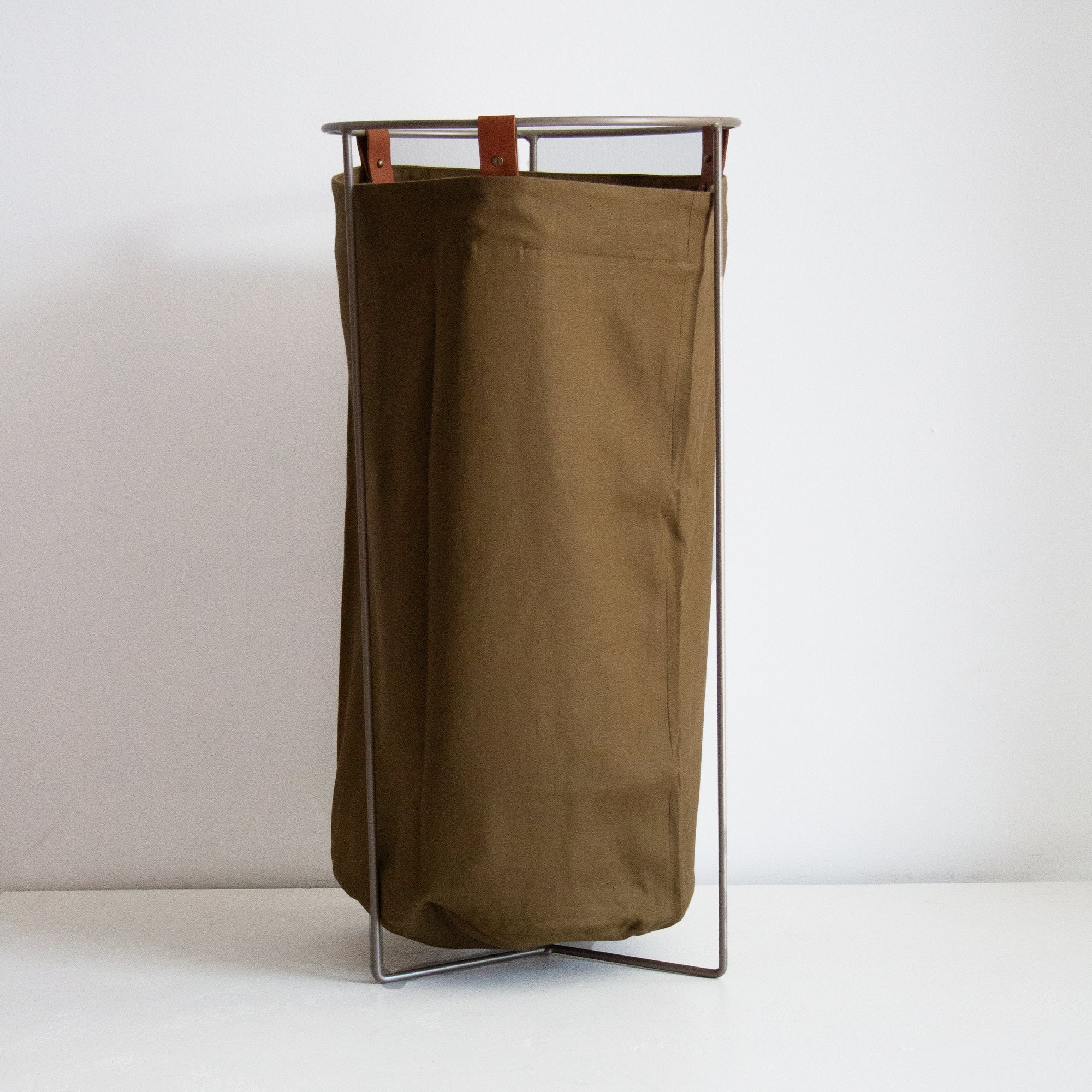 Light Khaki Linen Laundry Basket - Champagne Frame