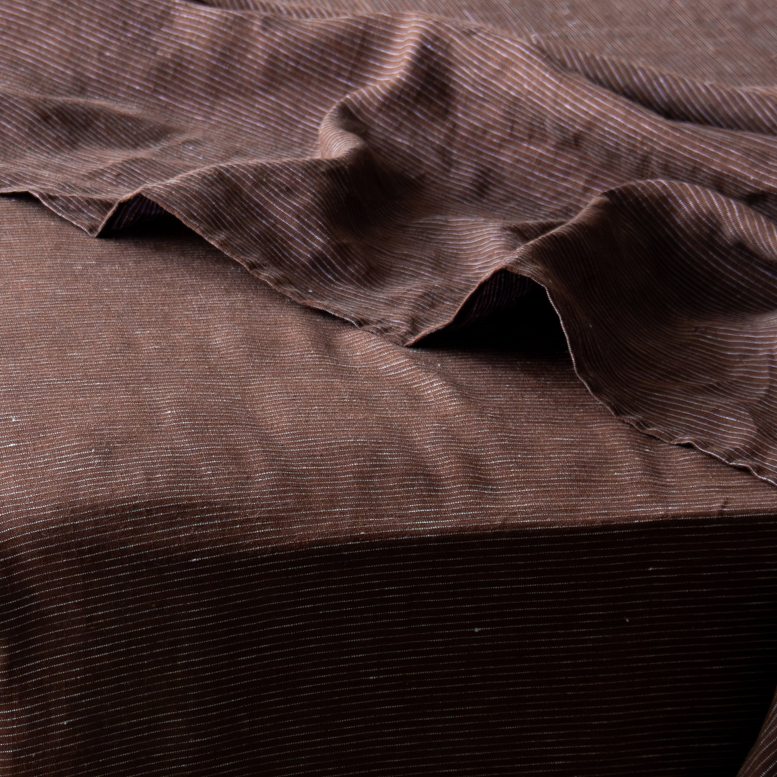 European Linen Flat Sheet - Chocolate/Blue Stripe