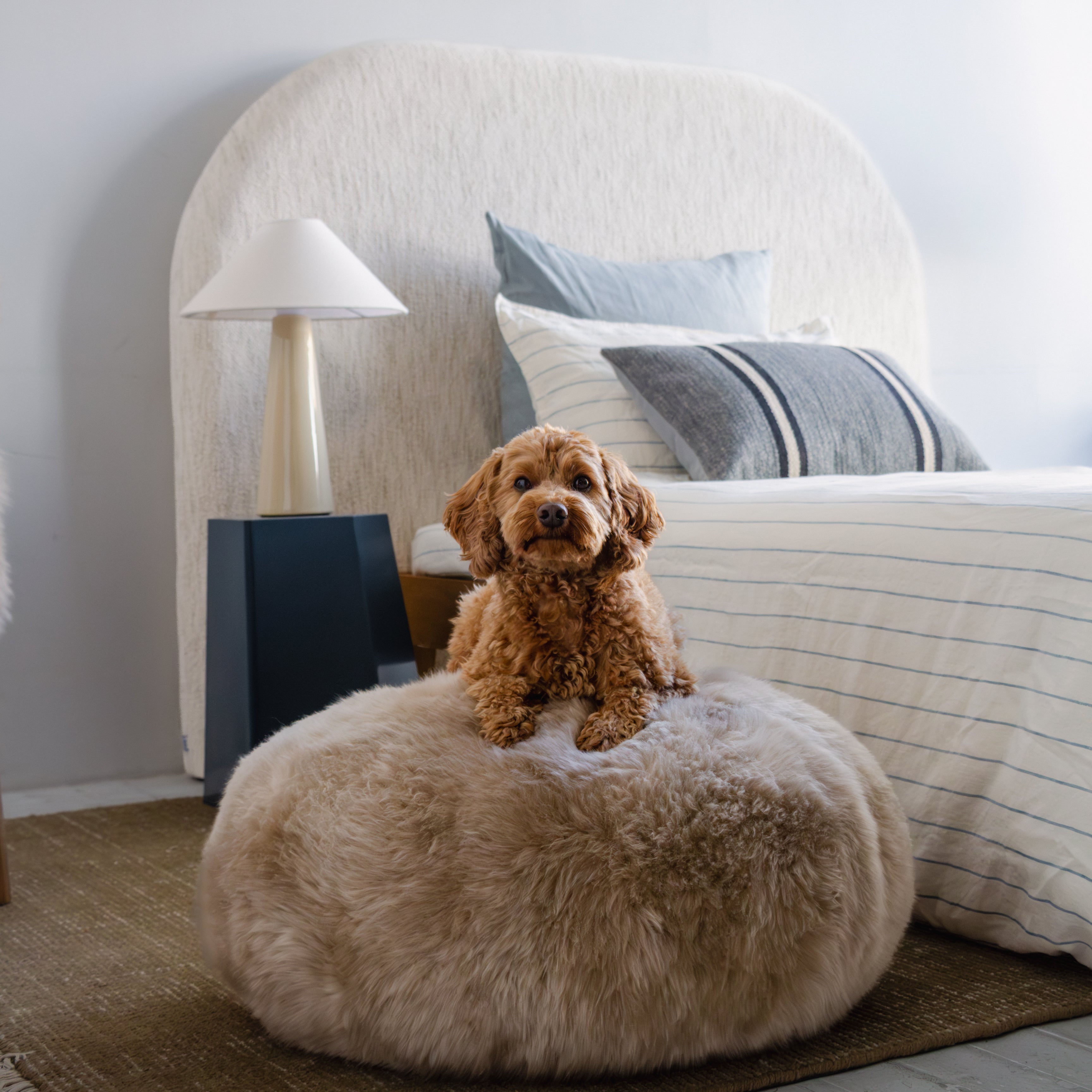 New Zealand Wool Sheepskin Ezra Ottoman - Nappa