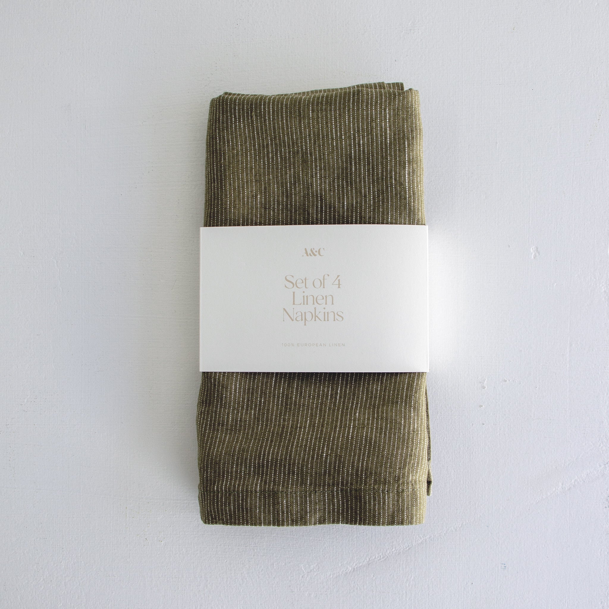 Linen Napkins - Olive Pinstripe (set of 4)