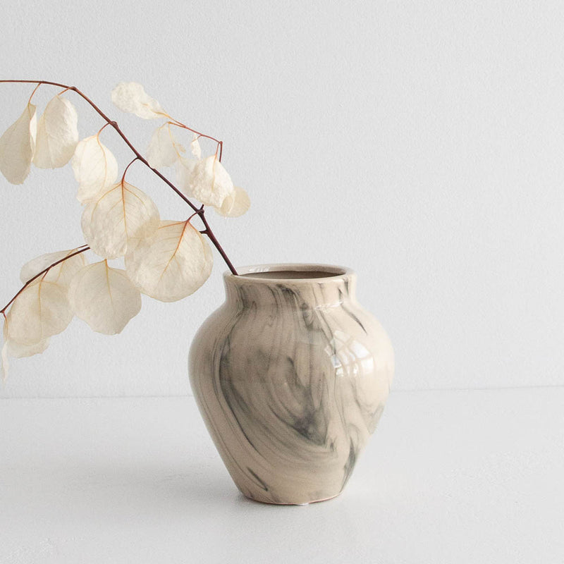 Ingrid Vase Wide Neck - Beige Black