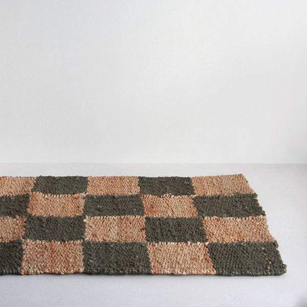 Jute Entrance Mat - Green Checker