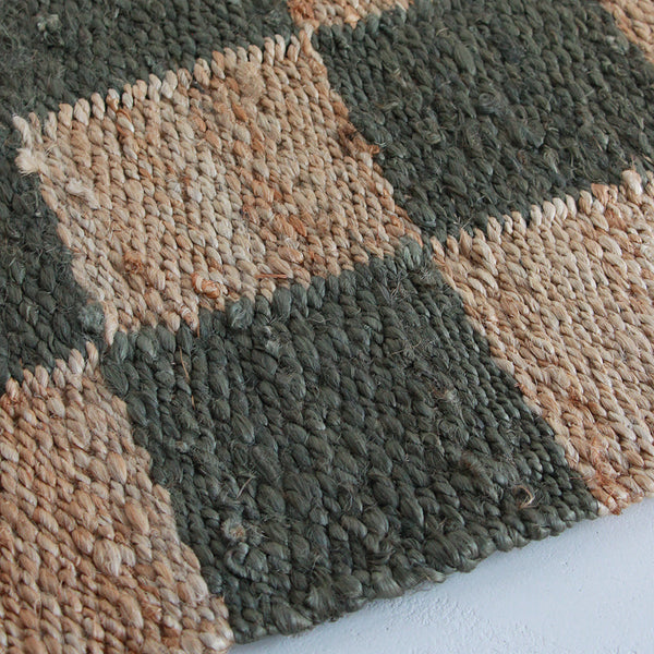 Jute Entrance Mat - Green Checker