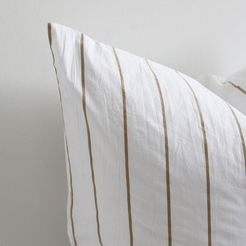 A&C Stonewash Cotton Euro Pillowcase - Khaki Stripe