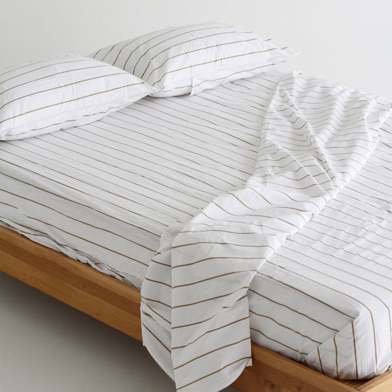 A&C Stonewash Cotton Fitted Sheet- Khaki Stripe