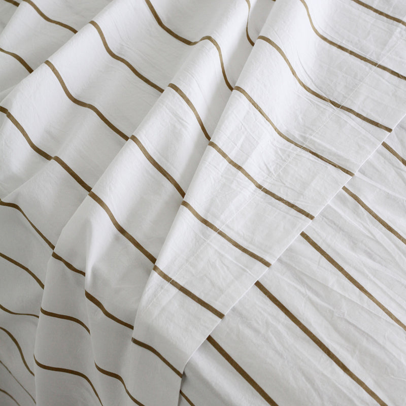 Stonewash Cotton Flat Sheet - Khaki Stripe
