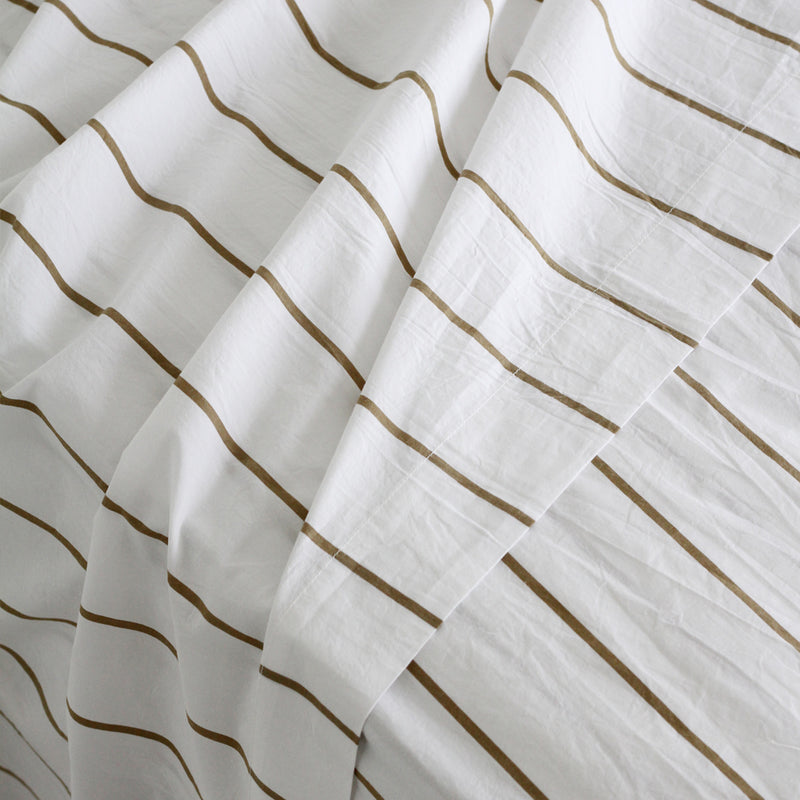 A&C Stonewash Cotton Flat Sheet- Khaki Stripe