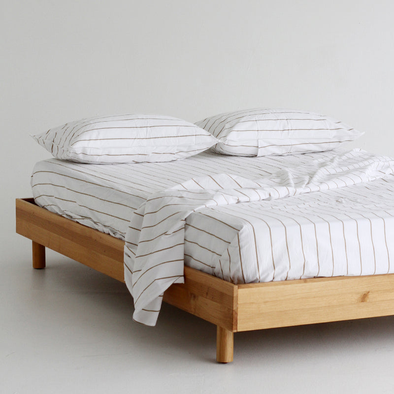 Stonewash Cotton Flat Sheet - Khaki Stripe