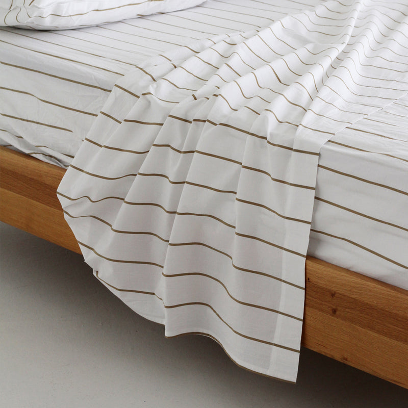 Stonewash Cotton Flat Sheet - Khaki Stripe