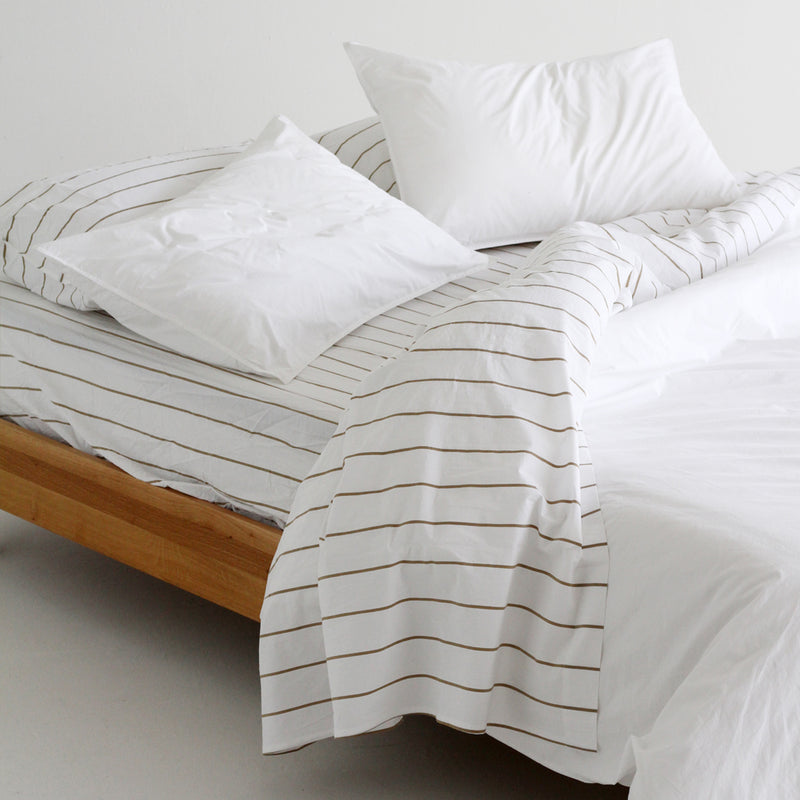 Stonewash Cotton Flat Sheet - Khaki Stripe