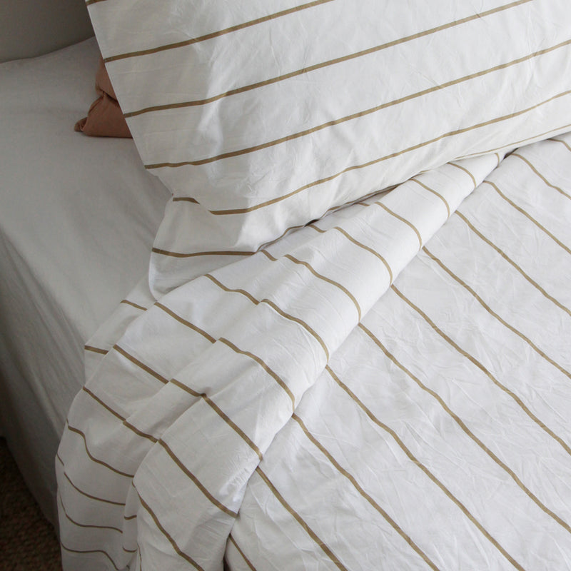 A&C Stonewash Cotton King Single Set - Khaki Stripe