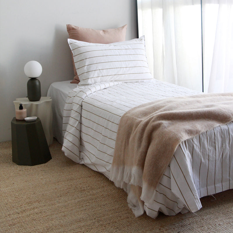 A&C Stonewash Cotton King Single Set - Khaki Stripe
