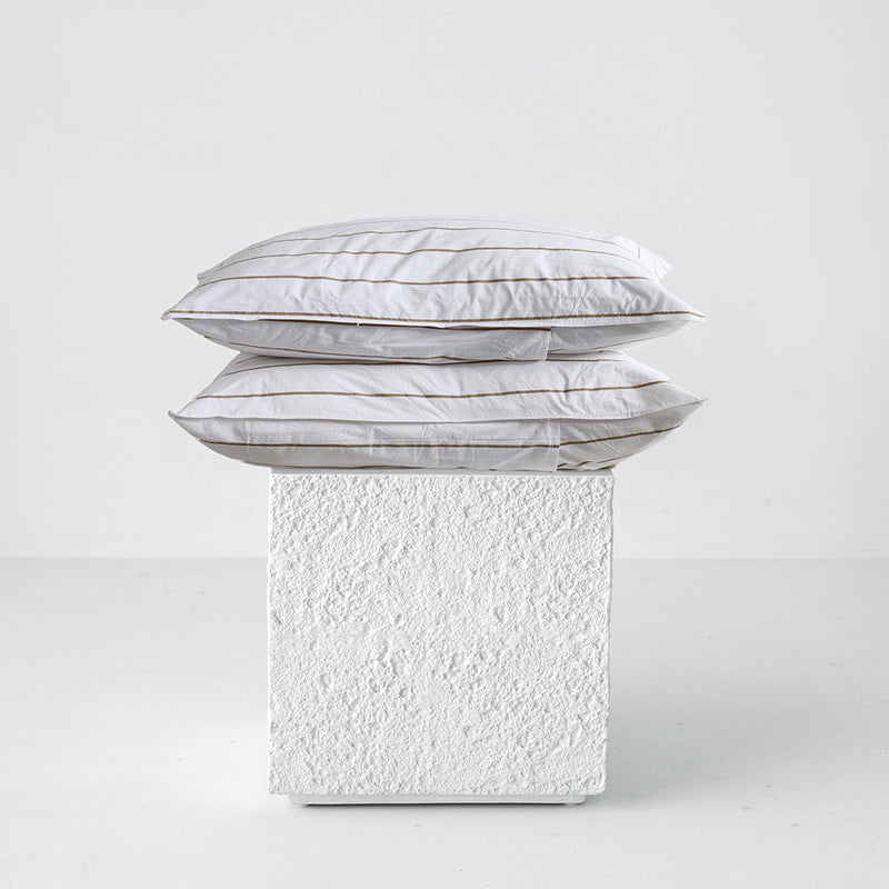 A&C Stonewash Cotton Pillowcase Pair - Khaki Stripe