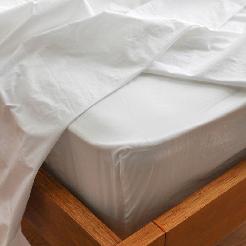 Stonewash Cotton Fitted Sheet - White, King Single