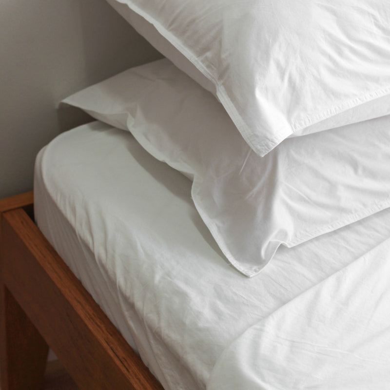 Stonewash Cotton Fitted Sheet - White, King Single