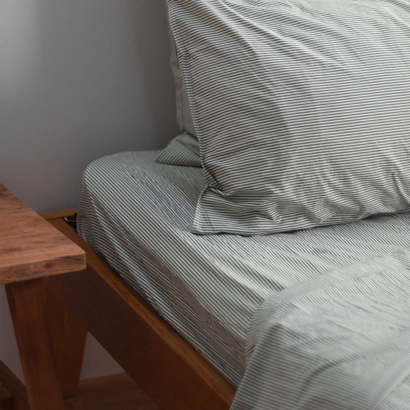 Stonewash Cotton Flat Sheet - Pine Mini Stripe, King Single