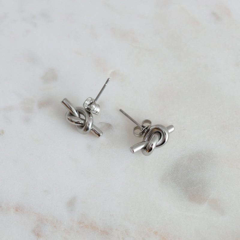 Knot Stud Earrings - Silver