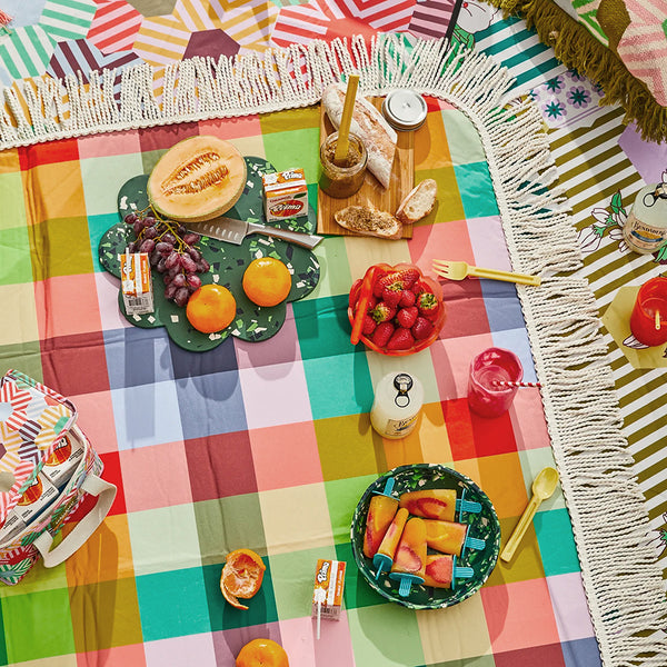 Fringed Picnic Mat - Sage Check