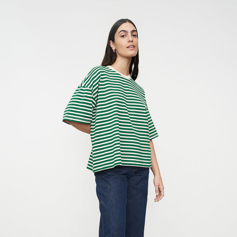 Oversized Boxy Tee - Evergreen Stripe