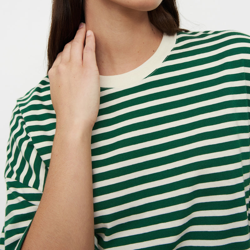Oversized Boxy Tee - Evergreen Stripe