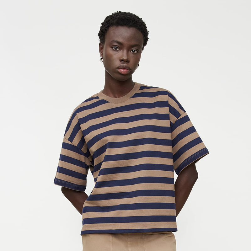 Oversized Boxy Tee - Navy/Taupe