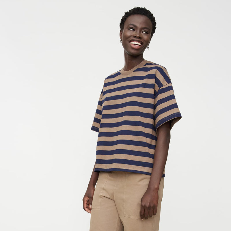 Oversized Boxy Tee - Navy/Taupe