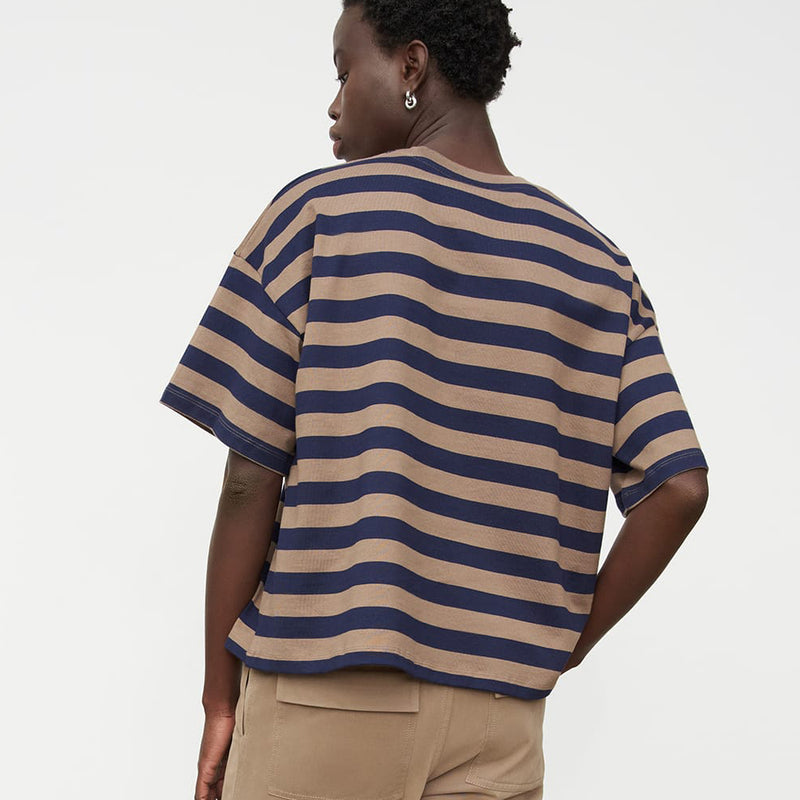 Oversized Boxy Tee - Navy/Taupe