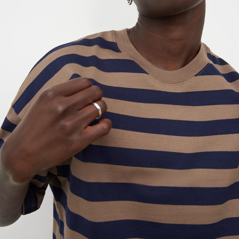 Oversized Boxy Tee - Navy/Taupe