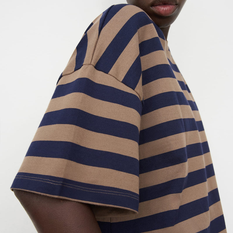 Oversized Boxy Tee - Navy/Taupe