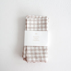 A&C Linen Napkin Set of 4 - Natural Small Gingham
