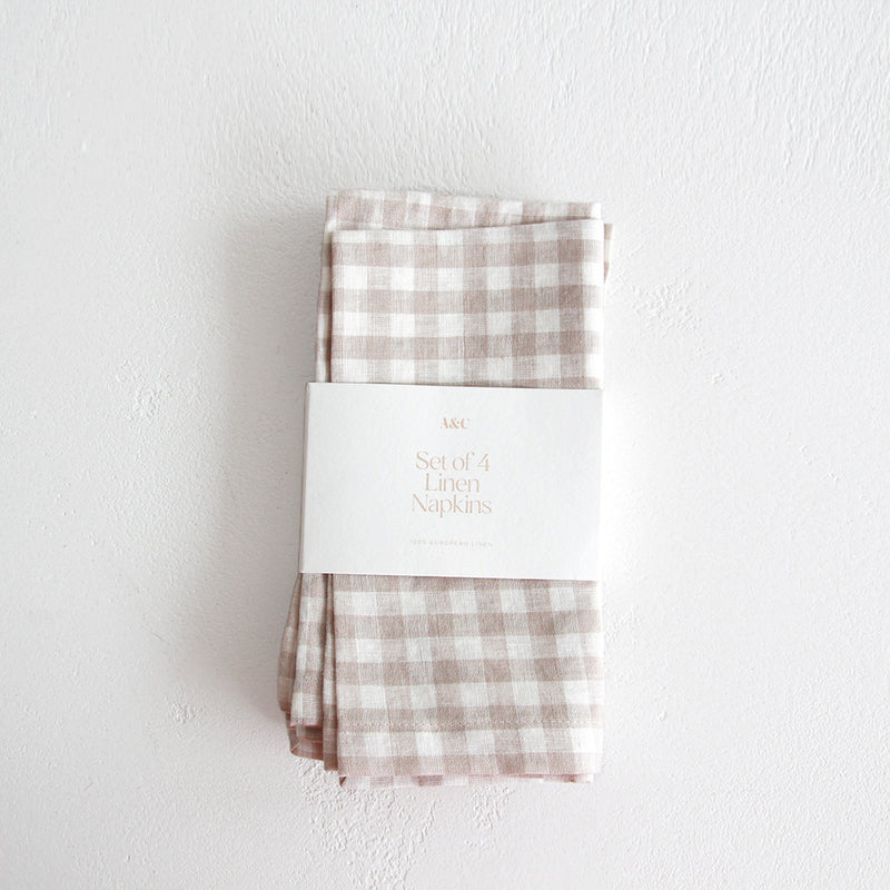 Linen Napkins Set of 4 - Natural Small Gingham