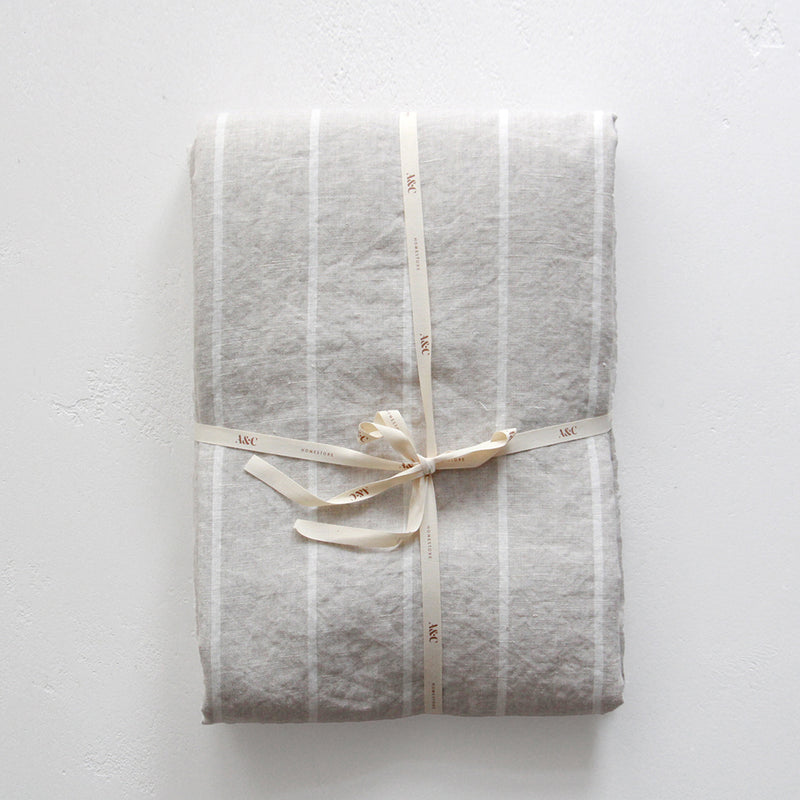 Linen Table Cloth - Oatmeal Stripe